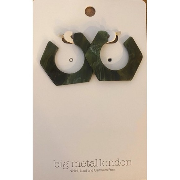 NEW Big Metal London Chunky Green Marbled Hoop Earrings - Picture 2 of 6